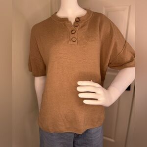 Lillusory Tan Knit Button-Up Top Size Large.  H35